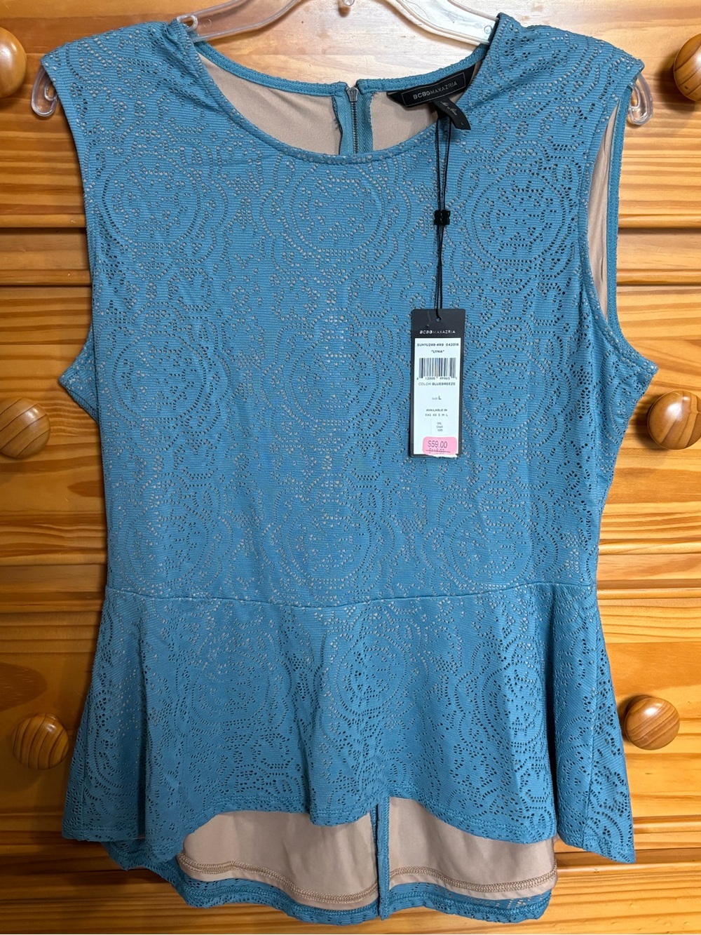 BCBGMaxAzria Teal Lace Peplum Sleeveless Top